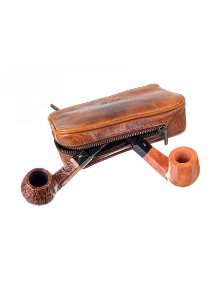 Сумка Ser Jacopo для 2 трубок и табака, натуральная кожа, подарочная упаковка B06-Brown