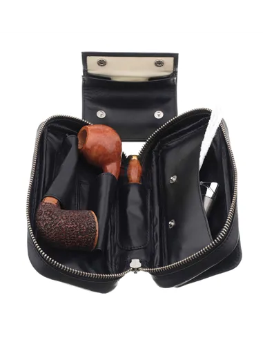 Сумка Ser Jacopo для 2 трубок и табака, натуральная кожа Наппа, подарочная упаковка B030-Black