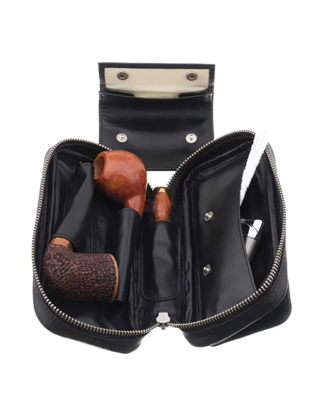 Сумка Ser Jacopo для 2 трубок и табака, натуральная кожа Наппа, подарочная упаковка B030-Black