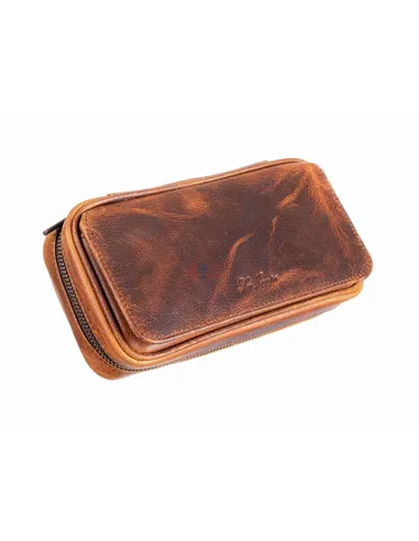 Сумка Ser Jacopo для 2 трубок и табака, натуральная кожа, подарочная упаковка B030-Brown