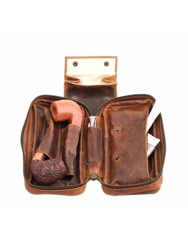 Сумка Ser Jacopo для 2 трубок и табака, натуральная кожа, подарочная упаковка B030-Brown
