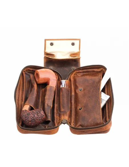 Сумка Ser Jacopo для 2 трубок и табака, натуральная кожа, подарочная упаковка B030-Brown