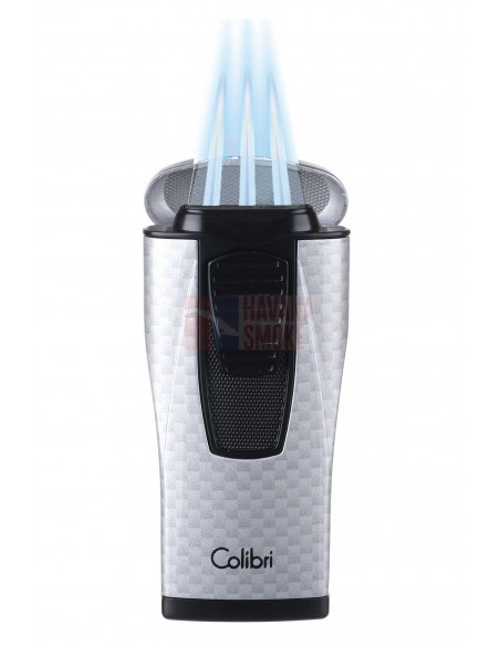 Зажигалка сигарная Colibri Monaco (тройное пламя), серебристый карбон - купить в интернет-магазине Havana Smoke