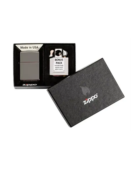             29789 Подарочный набор Zippo (ветроустойчивая заж. Black Ice и вставной блок для зажиг. д/трубок