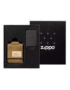             49401 Набор Zippo (черная заж. Black Crackle и корич нейлоновый чехол