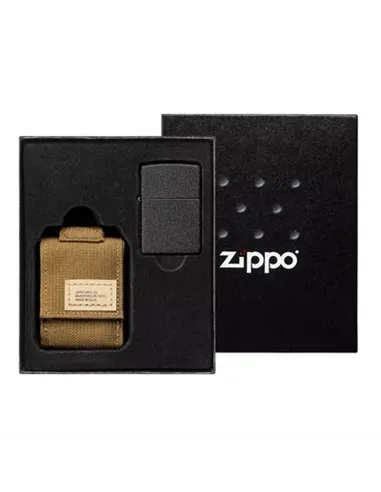             49401 Набор Zippo (черная заж. Black Crackle и корич нейлоновый чехол