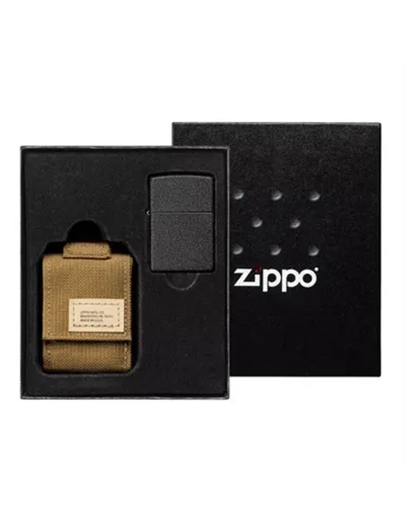             49401 Набор Zippo (черная заж. Black Crackle и корич нейлоновый чехол