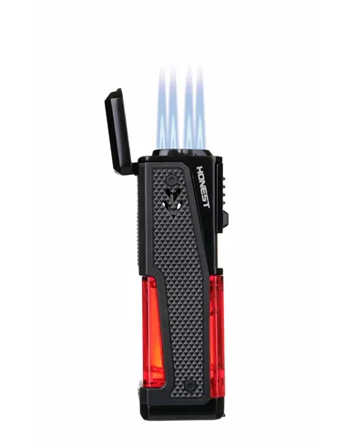 Зажигалка сигарная Honest, четверное пламя, с пробойником и сигарным ложементом, черная