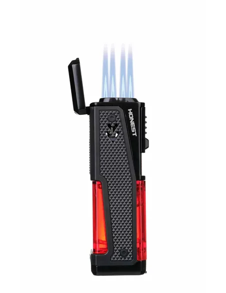 Зажигалка сигарная Honest, четверное пламя, с пробойником и сигарным ложементом, черная