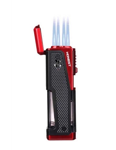 Зажигалка сигарная Honest, четверное пламя, с пробойником и сигарным ложементом, красная
