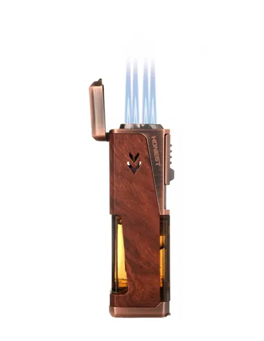 Зажигалка сигарная Honest, четверное пламя, с пробойником и сигарным ложементом, бронза с деревом