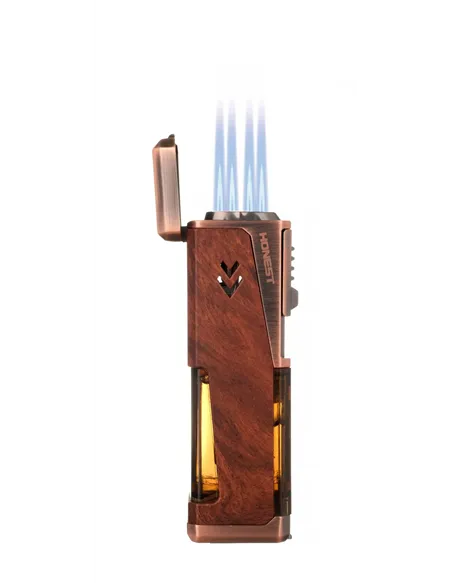 Зажигалка сигарная Honest, четверное пламя, с пробойником и сигарным ложементом, бронза с деревом