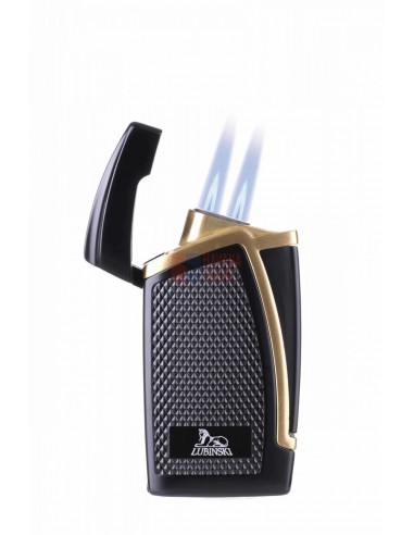 Зажигалка Lubinski Дрэгон турбо, двойное пламя, черно-золотая - купить в интернет-магазине Havana Smoke