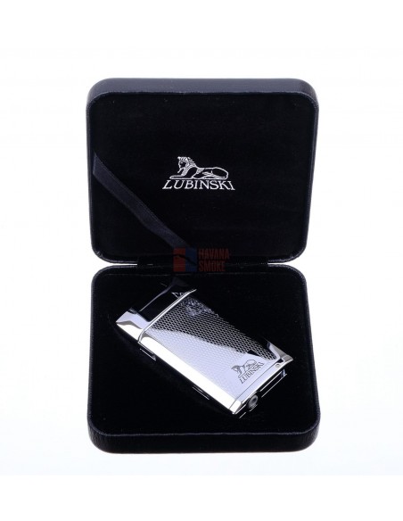 Зажигалка Lubinski Турин турбо с пробойником, серебристая в рубчик - купить в интернет-магазине Havana Smoke