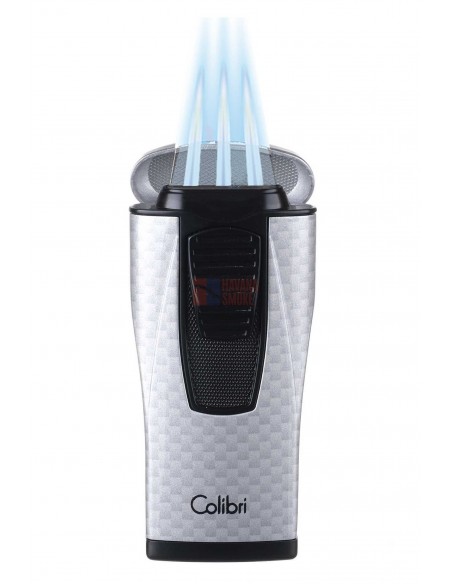 Зажигалка сигарная Colibri Monaco (тройное пламя), серебристый карбон - купить в интернет-магазине Havana Smoke