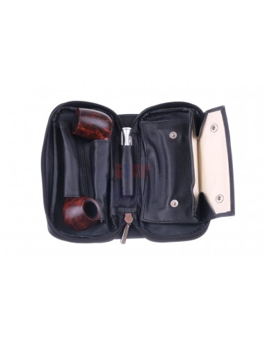 Сумка P&A для 2 трубок и табака, натуральная кожа, подарочная упаковка, черная - купить в интернет-магазине Havana Smoke
