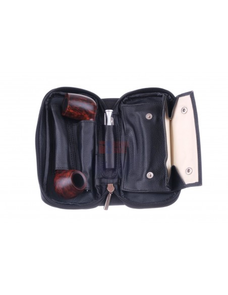 Сумка P&A для 2 трубок и табака, натуральная кожа, подарочная упаковка, черная - купить в интернет-магазине Havana Smoke