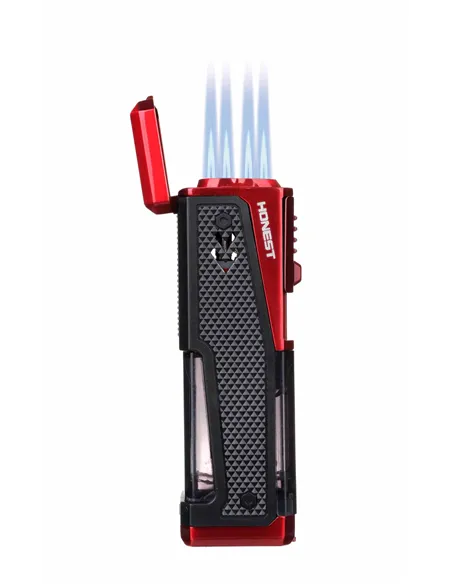 Зажигалка сигарная Honest, четверное пламя, с пробойником и сигарным ложементом, красная