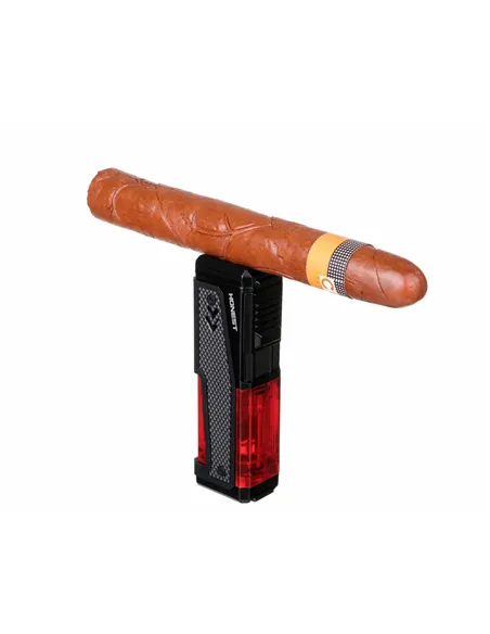 Зажигалка сигарная Honest, четверное пламя, с пробойником и сигарным ложементом, красная