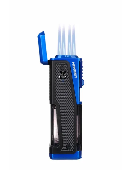 Зажигалка сигарная Honest, четверное пламя, с пробойником и сигарным ложементом, синяя