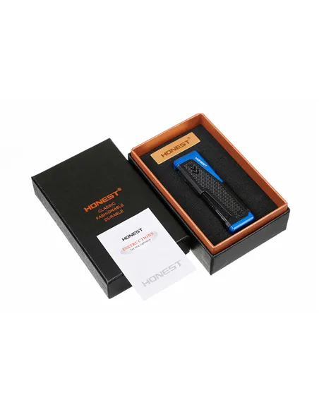 Зажигалка сигарная Honest, четверное пламя, с пробойником и сигарным ложементом, синяя