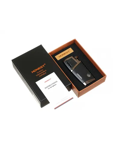 Зажигалка сигарная Honest, двойное пламя, с пробойником, чёрная