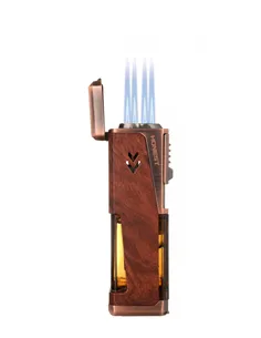 Зажигалка сигарная Honest, четверное пламя, с пробойником и сигарным ложементом, бронза с деревом 2