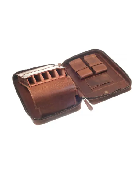Сигарная сумка-хьюмидор P&A на 5 сигар C260 Brown