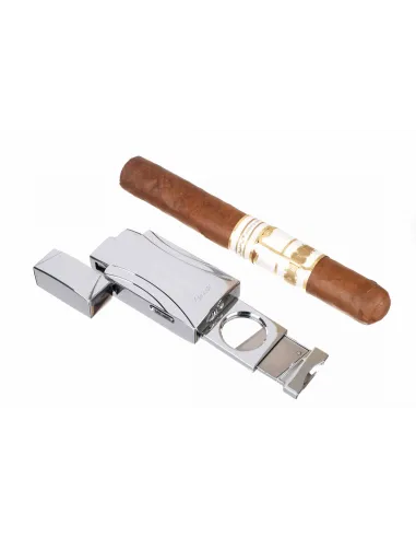 Зажигалка Caseti сигарная турбо, серебристая, с гильотиной CA285-4