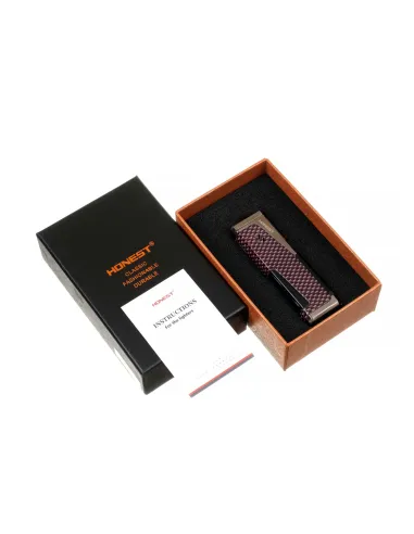 Зажигалка сигарная Honest, четверное пламя, с пробойником и сигарным ложементом, карбон 778-Carbon