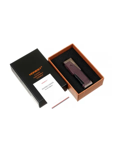 Зажигалка сигарная Honest, четверное пламя, с пробойником и сигарным ложементом, карбон 778-Carbon