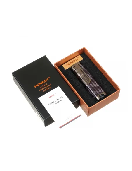 Зажигалка сигарная Honest, четверное пламя, карбон 751-Carbon