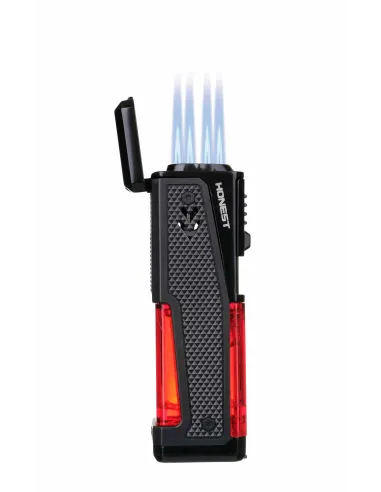 Зажигалка сигарная Honest, четверное пламя, с пробойником и сигарным ложементом, черная