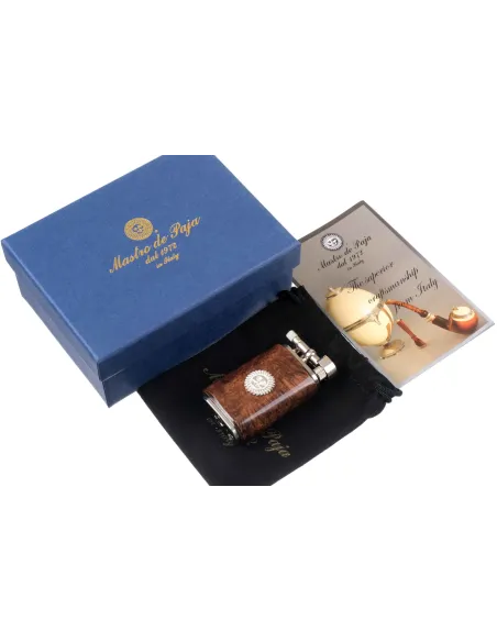 Зажигалка трубочная Mastro de Paja, серебро и бриар - купить в интернет-магазине Havana Smoke