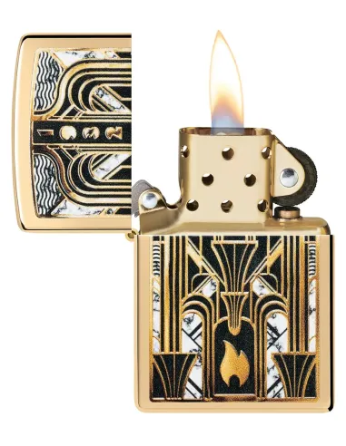 Зажигалка Zippo 46585 - Art Deco Flame - High polish Brass