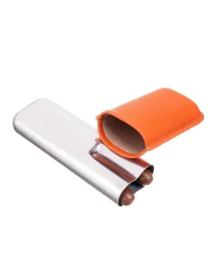 Чехол Lubinski на 2 сигары, металл и кожа, оранжевый 2