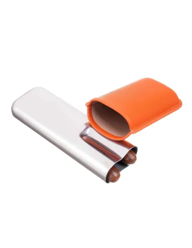 Чехол Lubinski на 2 сигары, металл и кожа, оранжевый